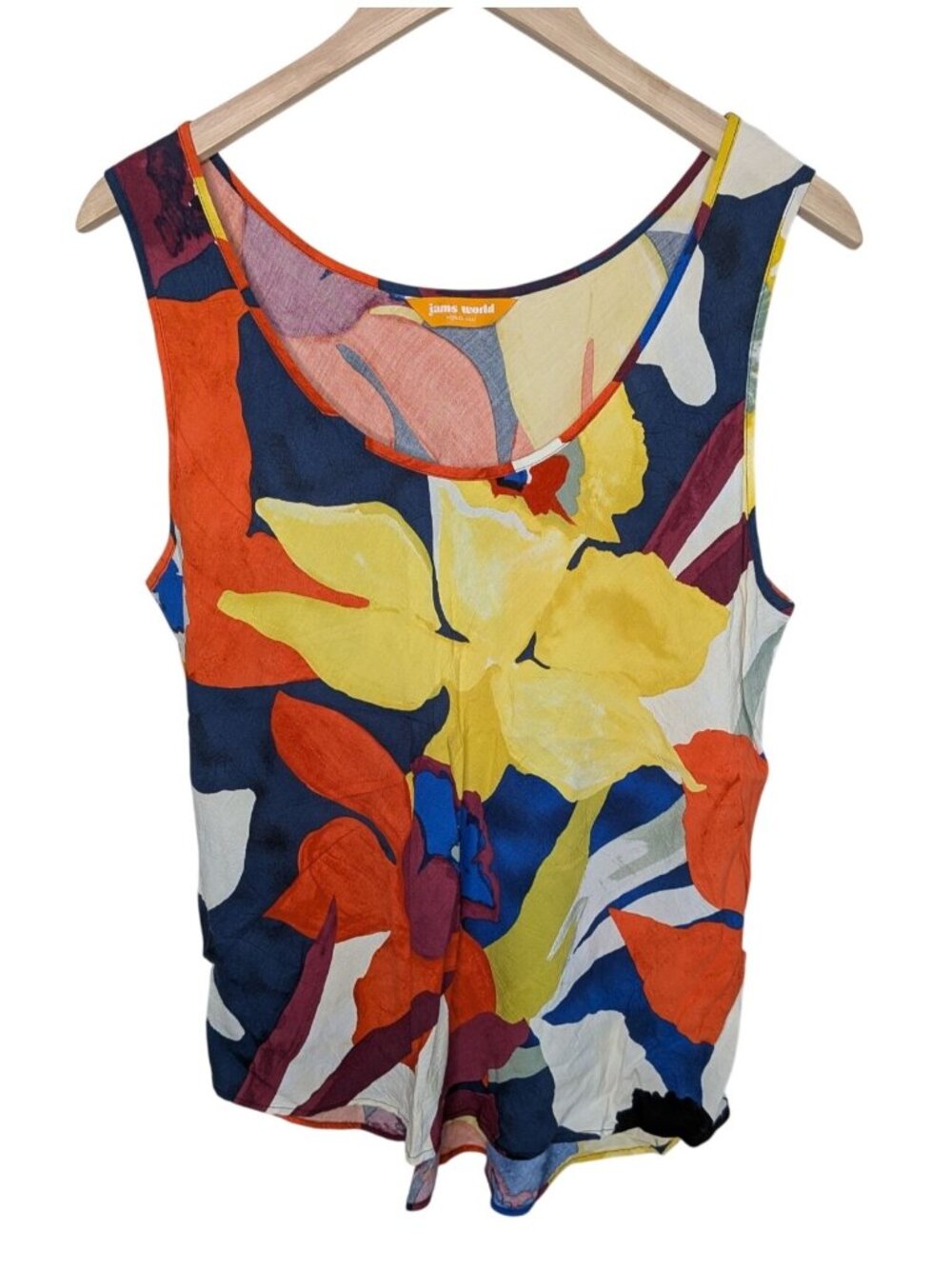 Jams World Bamboo Orchid Floral Print Tank Top XL Made In Hawaii